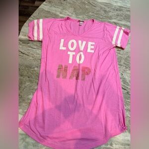 Pillowfight Love To Nap Sleep Shirt Pink Graphic Nightshirt M L